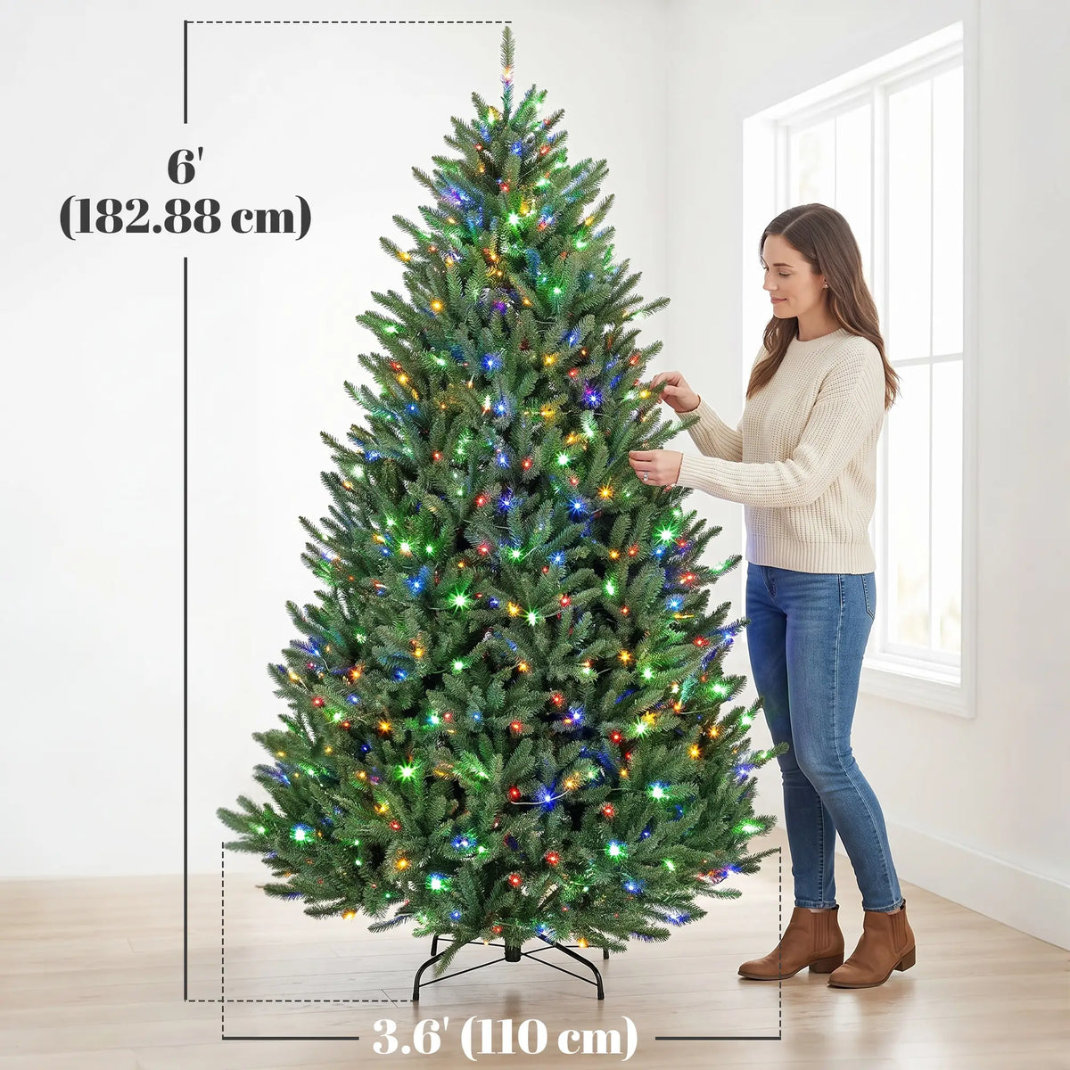 6Ft Prelit Christmas Tree, Warm White & Multi-Colour LEDs, Colorado Blue Spruce Pencil Christmas Trees at Gallery Canada