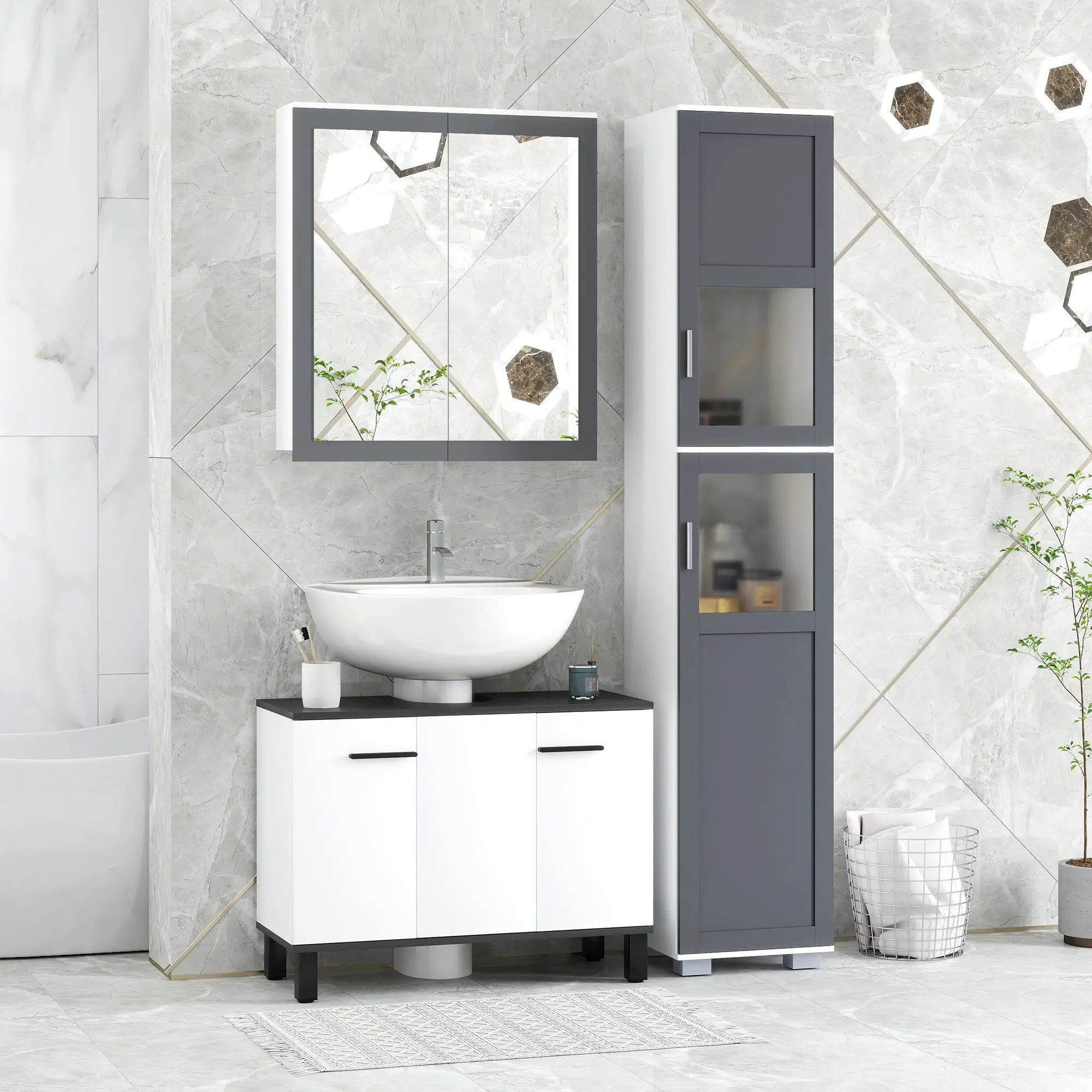 Wall Mounted Medicine Cabinet, Adjustable Shelves, White, Grey Bathroom Cabinets at Gallery Canada