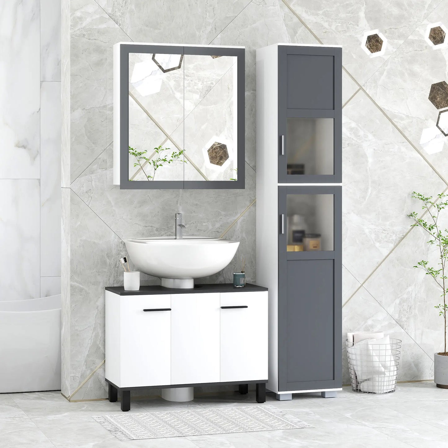 Wall Mounted Medicine Cabinet, Adjustable Shelves, White, Grey Bathroom Cabinets at Gallery Canada