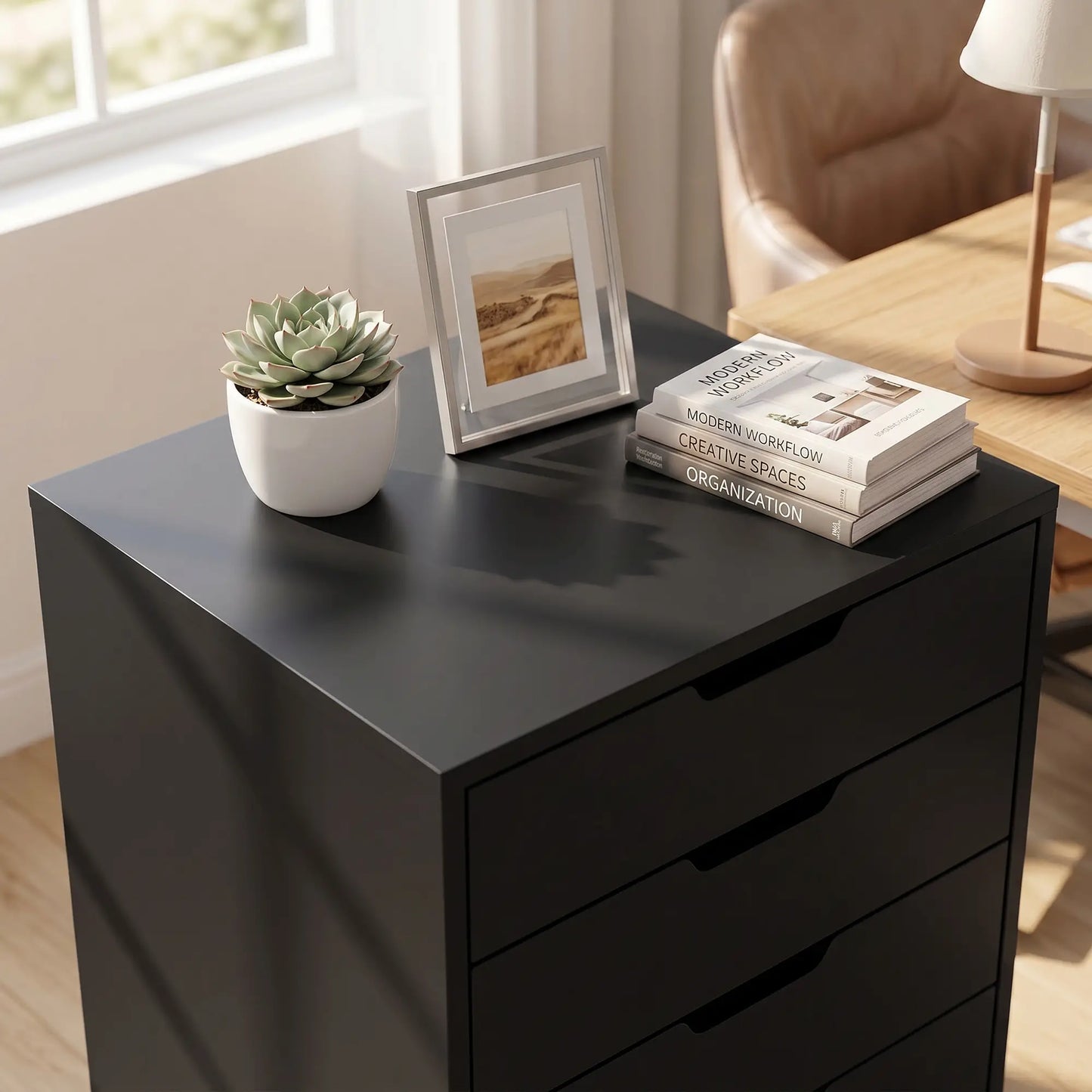 Mobile File Cabinet On Wheels, 5 Drawer Printer Stand, Black