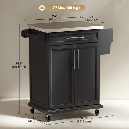 Kitchen Island with Stainless Steel Top, Rolling Cart, Storage Drawer, Black Kitchen Islands & Kitchen Carts at Gallery Canada