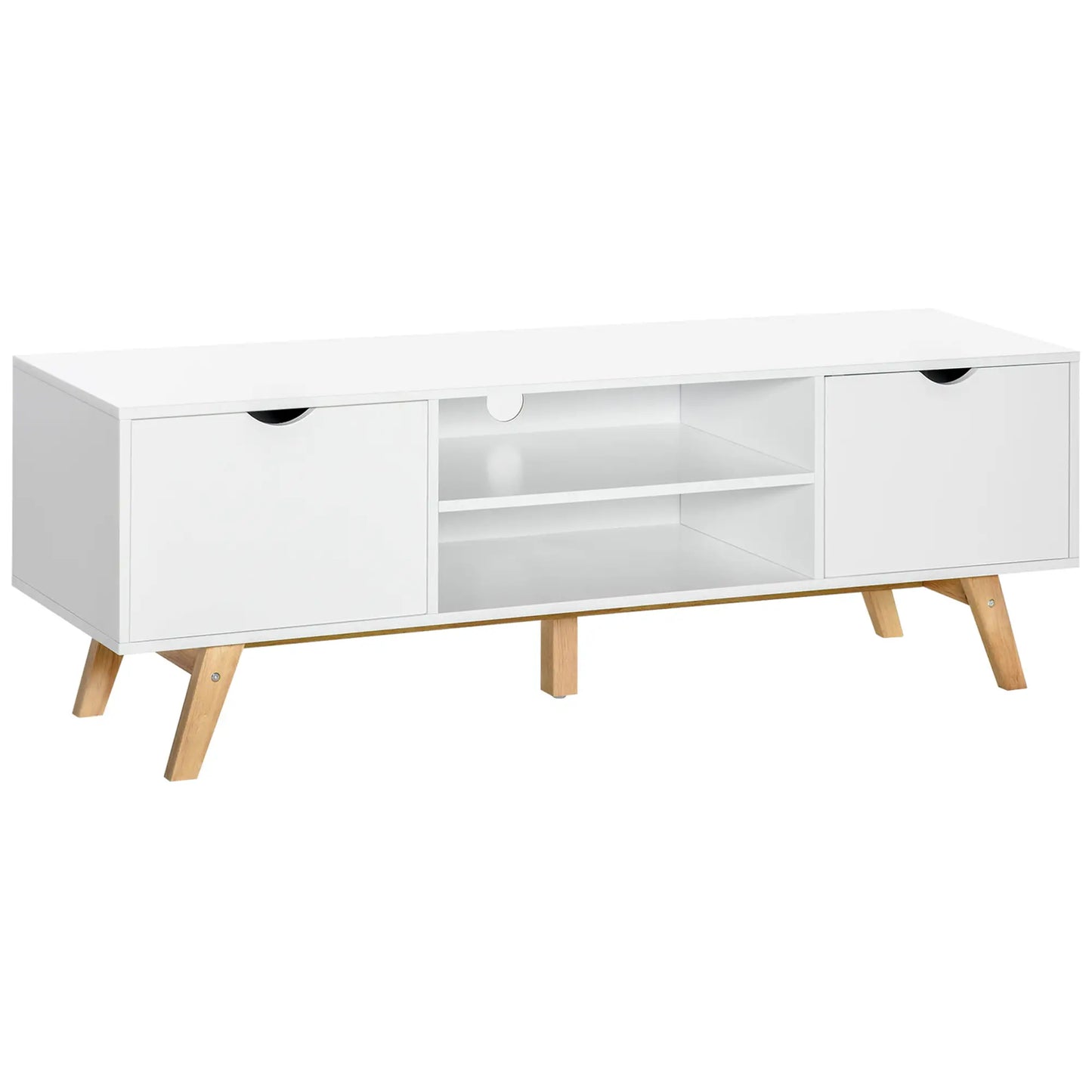 Modern Wooden TV Stand, 2 Storage Cabinets, Fits 65", White TV Stands White at Gallery Canada