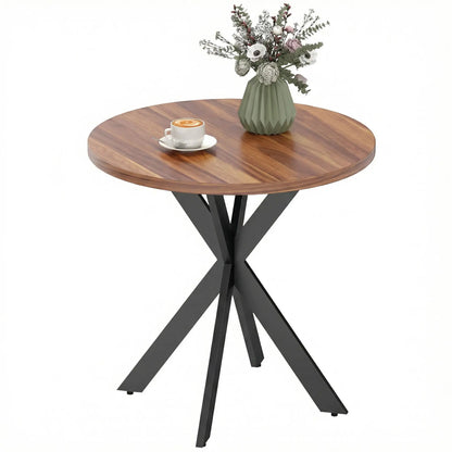 29" Round Dining Table, Walnut Finish, Steel Legs Dining Tables Walnut Wood Grain Tabletop, Black Legs at Gallery Canada