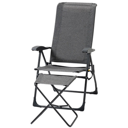 Outdoor Lounge Chair, Recliner with Footrest, Storage Pocket, Black Grey Lounger Chairs at Gallery Canada