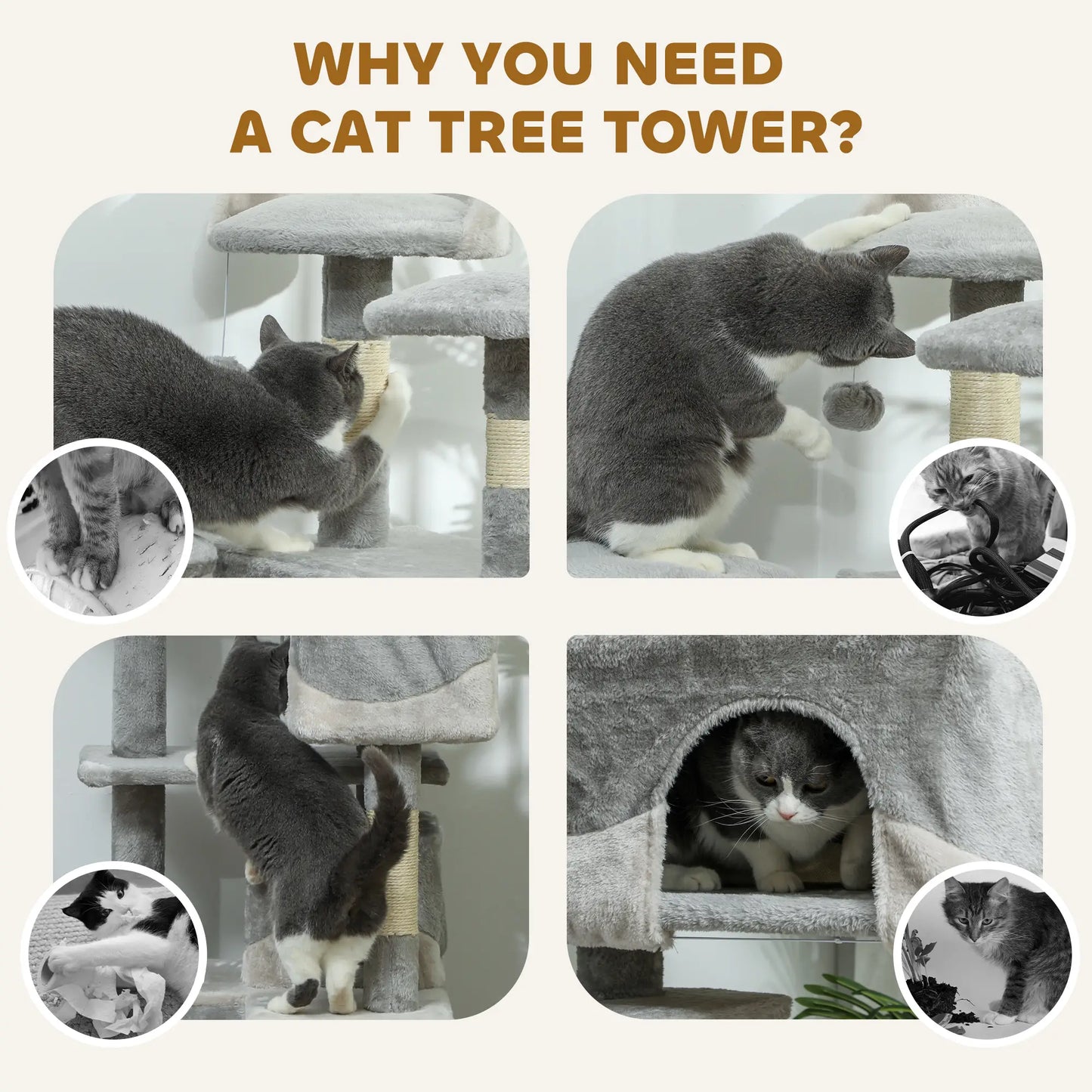 53 Cat Tree Scratching Post, Multi-Level Play House, Grey Cat Trees at Gallery Canada