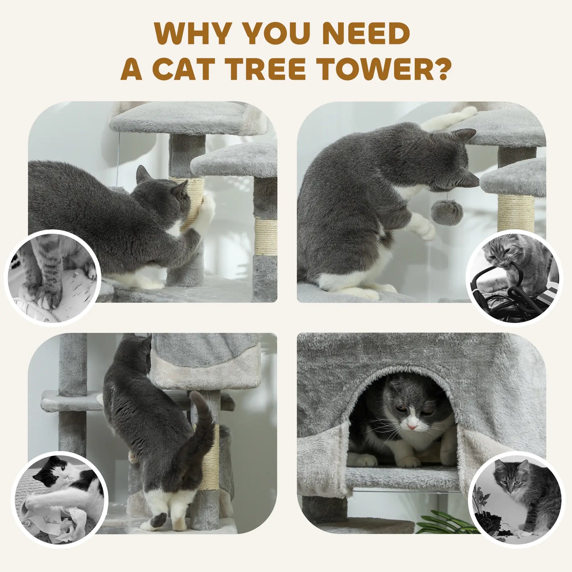 53 Cat Tree Scratching Post, Multi-Level Play House, Grey Cat Trees at Gallery Canada