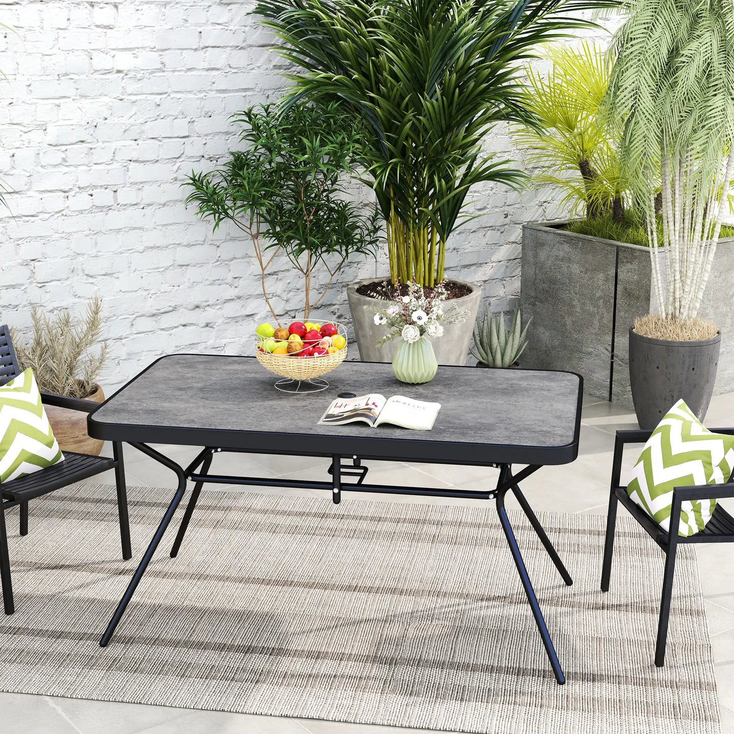 Rectangle Outdoor Dining Table for 6, 1.7" Umbrella Hole, 55" x 31.5" x 28" Patio Dinning Tables at Gallery Canada