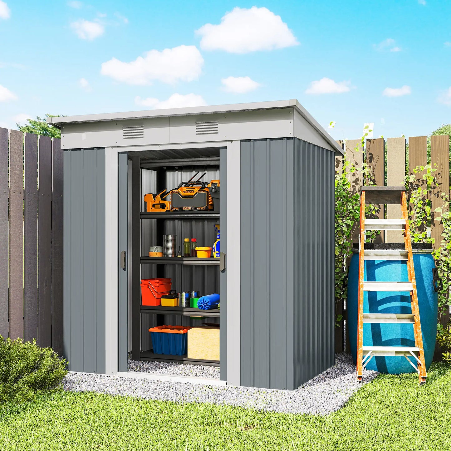 6' x 4' Metal Garden Shed, Lockable Sliding Doors, Vents, Grey Sheds at Gallery Canada