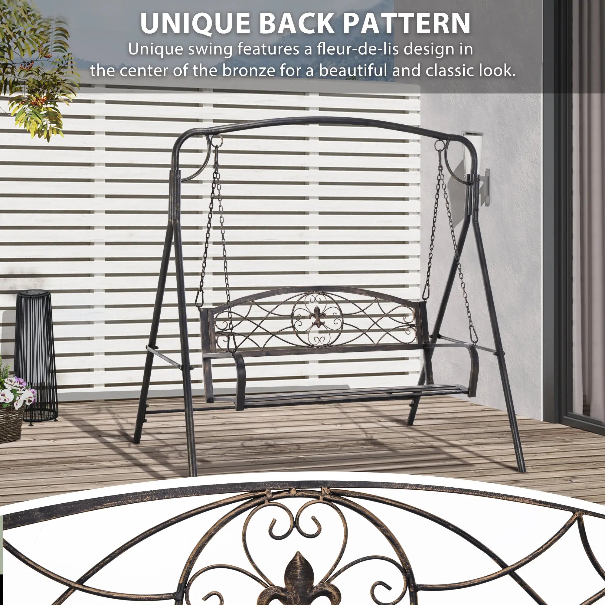 2 Seater Porch Swing Chair, Weather Resistant, Outdoor, Black Patio Swings with Stand at Gallery Canada