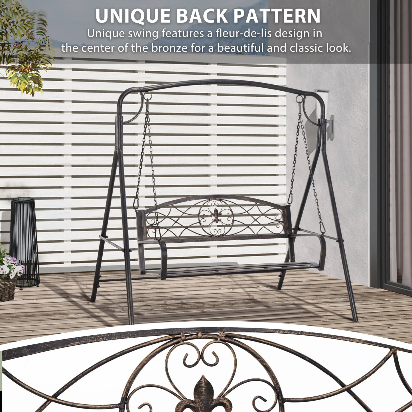 2 Seater Porch Swing Chair, Weather Resistant, Outdoor, Black Patio Swings with Stand at Gallery Canada