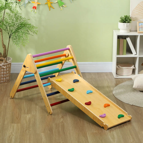 Pikler Triangle Set, 3 in 1 Climbing Toys with Ramp for Toddlers, Nature Wood
