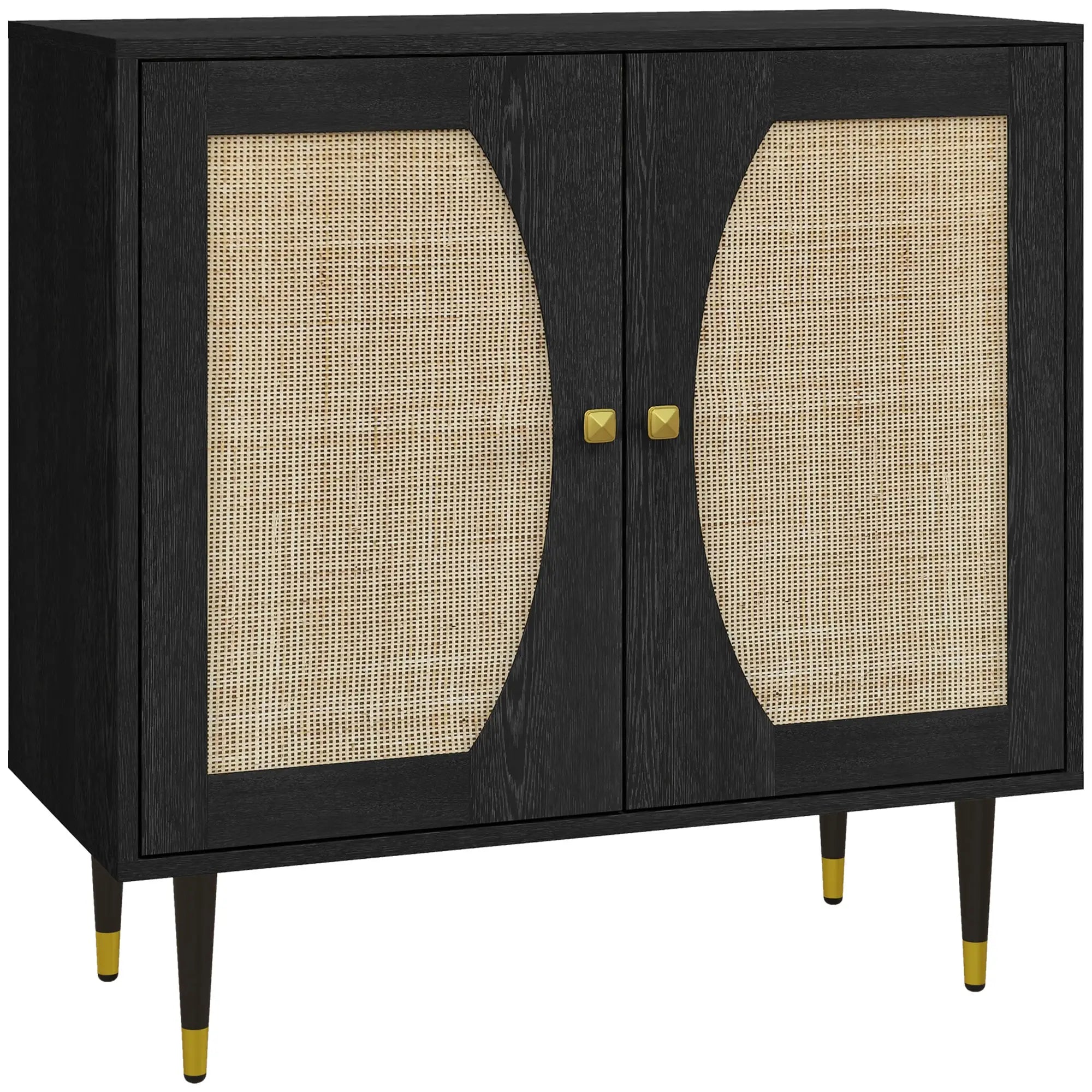 Boho Buffet Cabinet, Adjustable Shelf, Rattan Doors, 42 Inches, Black Kitchen Pantry Cabinets Black, Natural at Gallery Canada