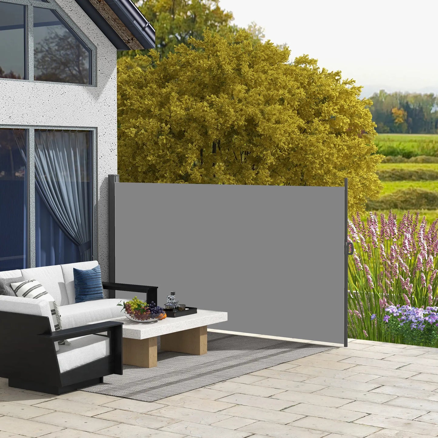 118" x 79" Outdoor Folding Privacy Screen, Retractable Side Awning, UV Wind Resistant, Light Grey Side Awnings at Gallery Canada