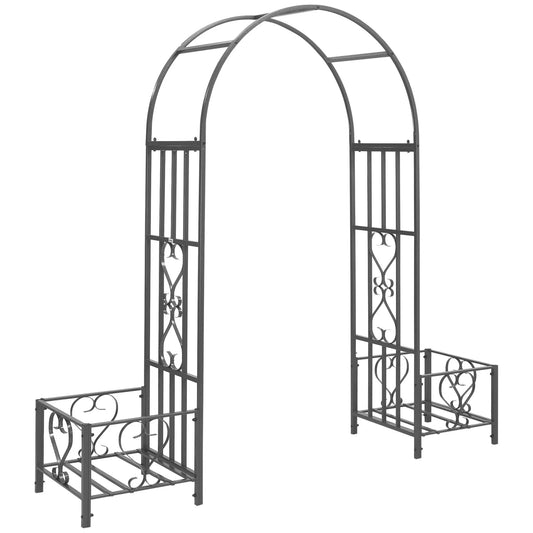 Arche de Jardin en Métal 7FT avec 2 Bacs à Plantes, Tonnelle d'Allée Extérieure, Gris Foncé