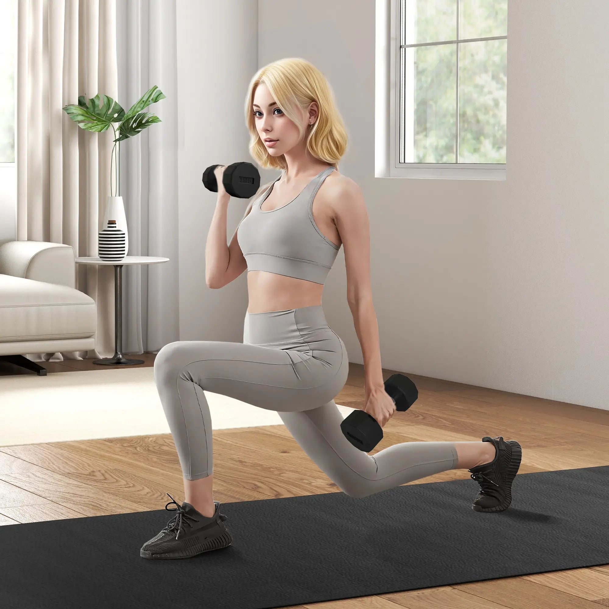 2 x 15lbs Dumbbells Set, Non-Slip Grip, Rubber Covered Weights Dumbbells & Barbells at Gallery Canada