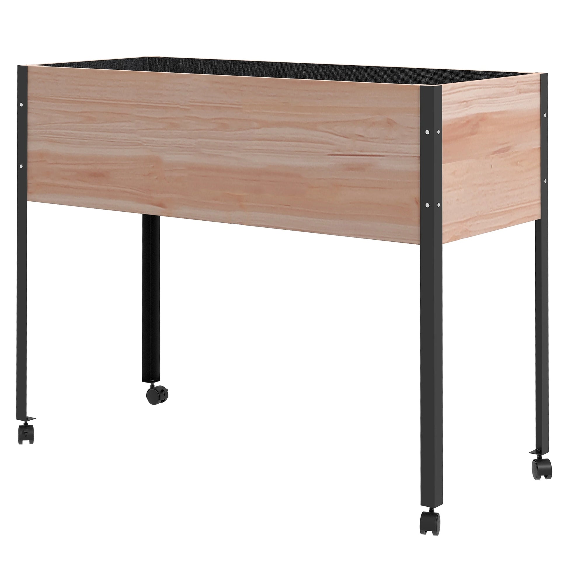 Wooden Elevated Planter Box, Raised Garden Bed, Wheels, Metal Legs Raised Garden Beds Natural and Black at Gallery Canada