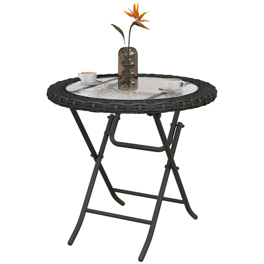 Folding Round Tempered Glass Table, Metal Frame, Black Patio Side Tables Black at Gallery Canada