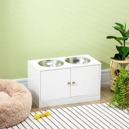 Elevated Dog Bowls, Large Pet Feeding Station with Stand, Storage, 2 Stainless Steel Bowls, 23.6" x 11.8" x 14", White Dog Bowls at Gallery Canada