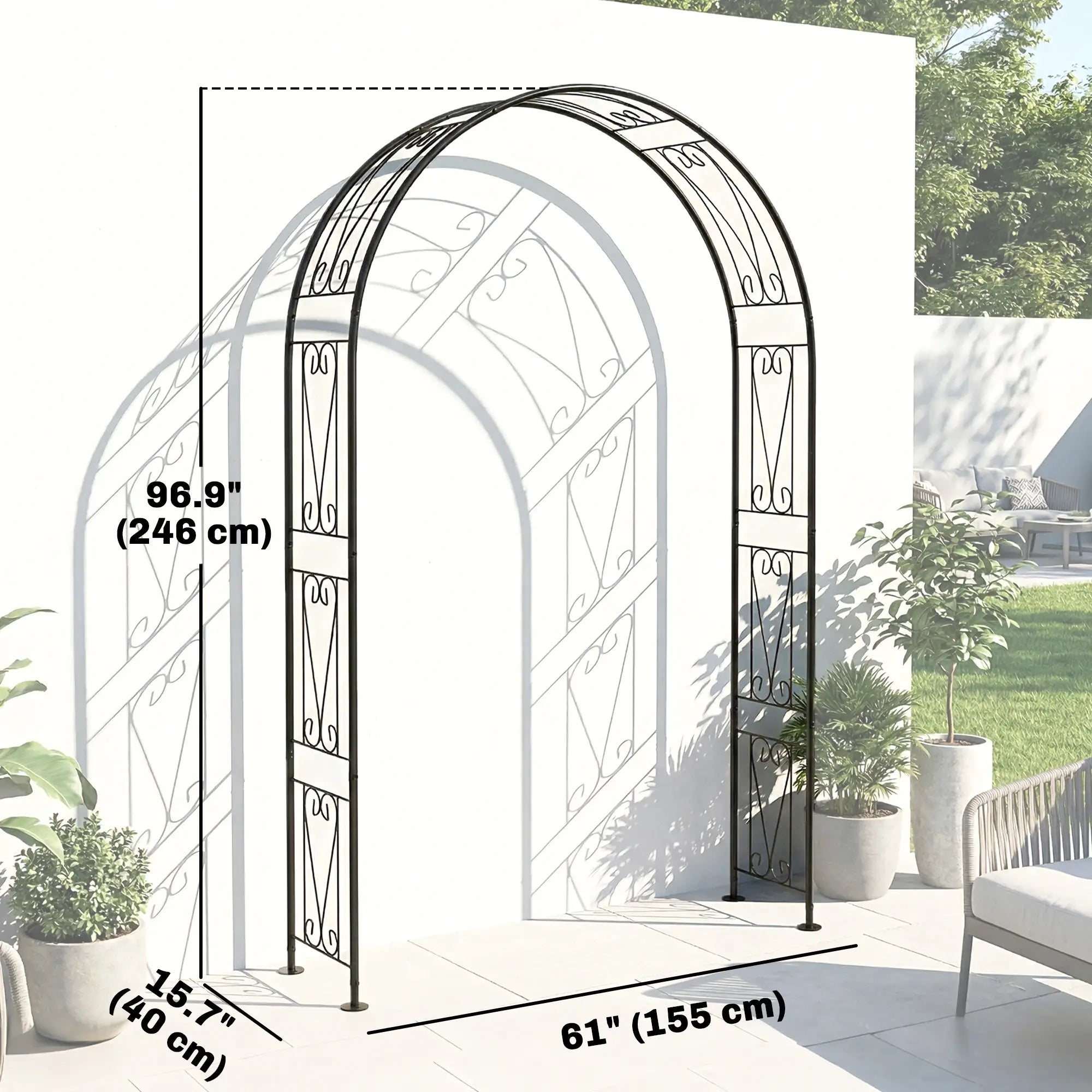8 ft Garden Arch, Outdoor Trellis Arbor, Black Garden Arches at Gallery Canada