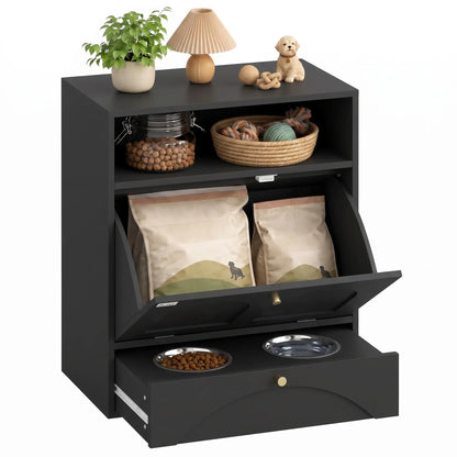 Dog Feeding Station, Food Storage Cabinet, 2 Elevated Bowls, Black Dog Bowls at Gallery Canada