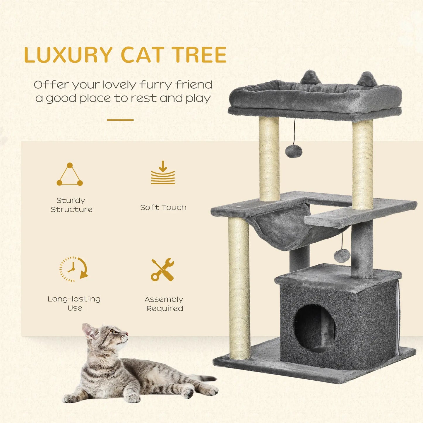 39.25'' Cat Tree Tower, Multi-Level Kitten House, Scratching Post, Gray Cat Posts at Gallery Canada