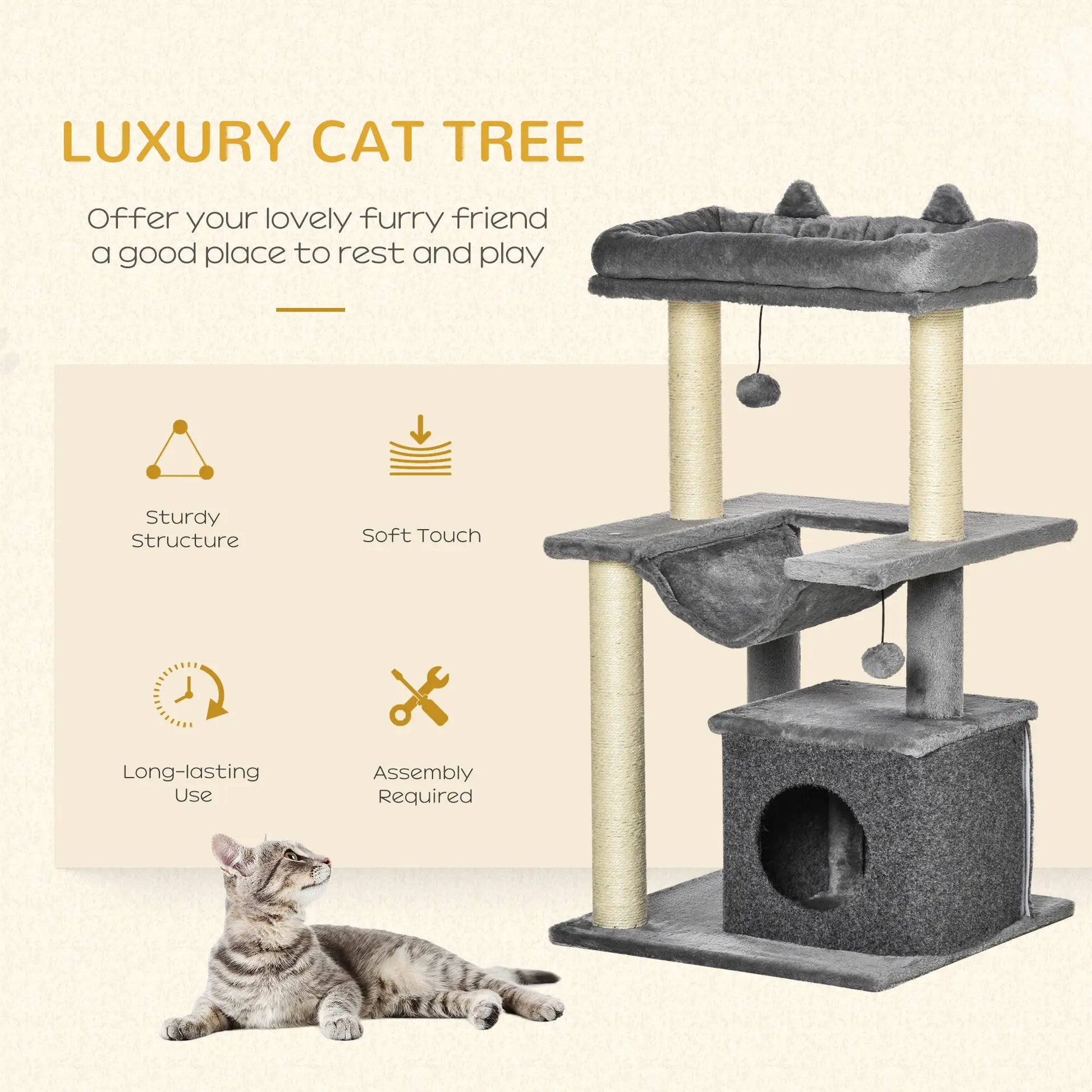 39.25'' Cat Tree Tower, Multi-Level Kitten House, Scratching Post, Gray Cat Posts at Gallery Canada