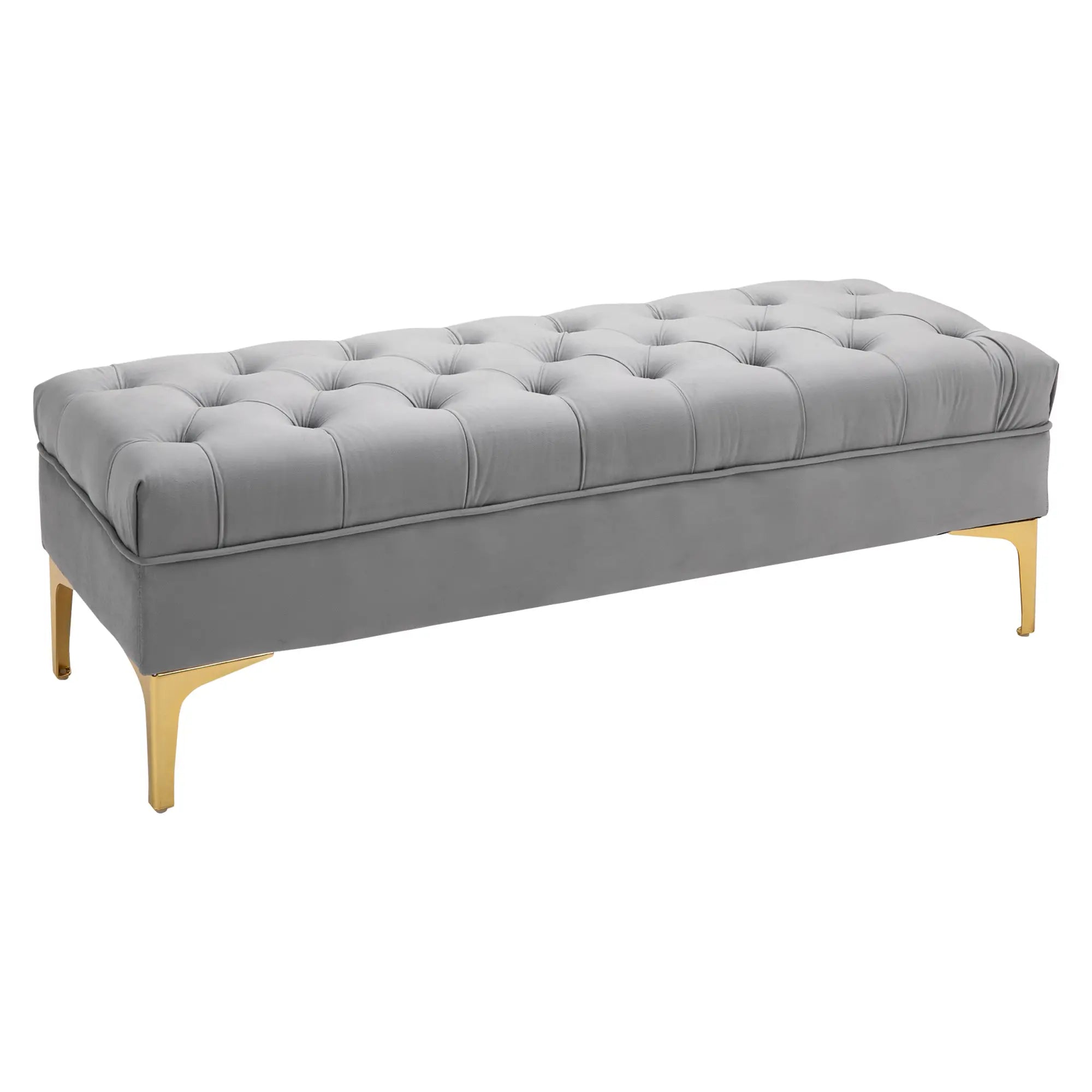Upholstered End of Bed Bench, Button Tufted, Grey Storage Ottomans & Benches Grey at Gallery Canada