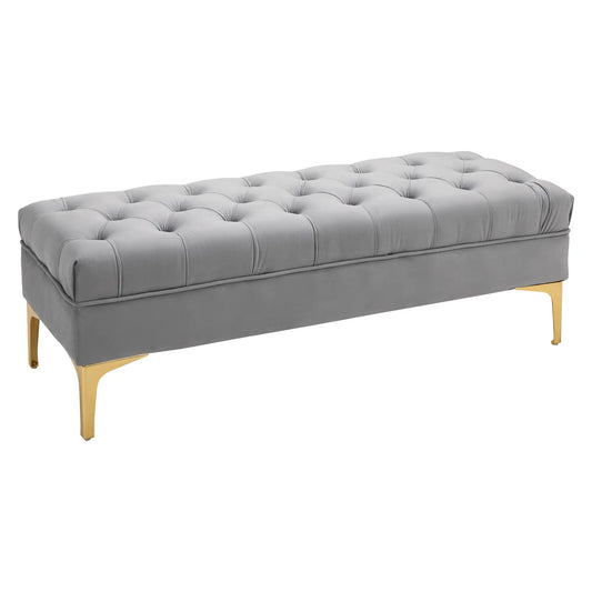 Upholstered End of Bed Bench, Button Tufted, Grey Storage Ottomans & Benches Grey at Gallery Canada