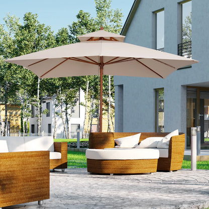 10x10ft Wood Square Patio Umbrella, Pagoda Style, Khaki Sun Umbrellas at Gallery Canada