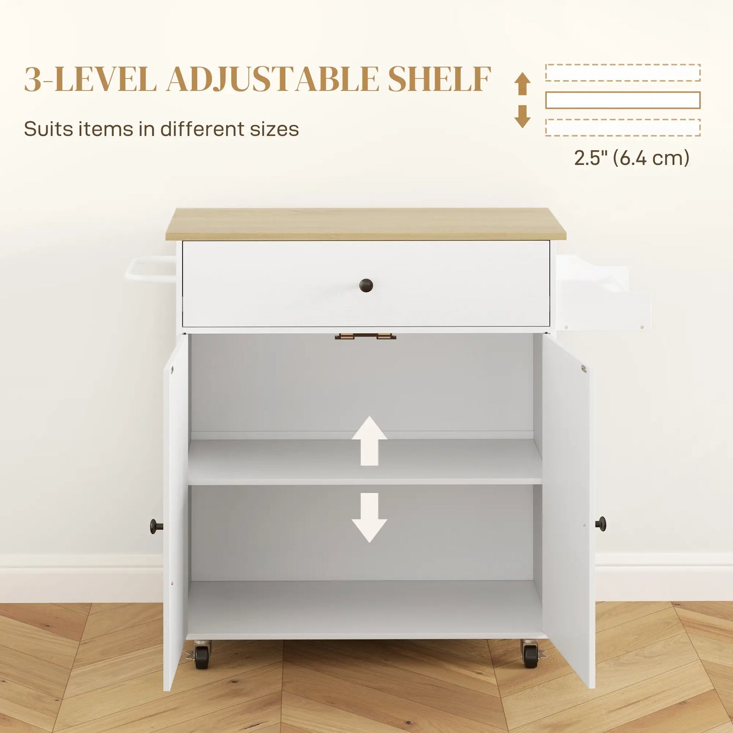 Rolling Kitchen Island With Drop Leaf, Storage Cart With Drawer, White Kitchen Islands & Kitchen Carts at Gallery Canada