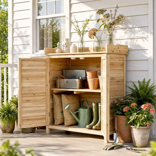 Wood Garden Shed, Compact Outdoor Storage Cabinet, Natural Sheds Natural at Gallery Canada