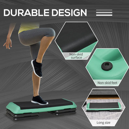 43 Stepper Aérobique Réglable, 3 Niveaux de Marches, Cardio Fitness, Noir, Vert