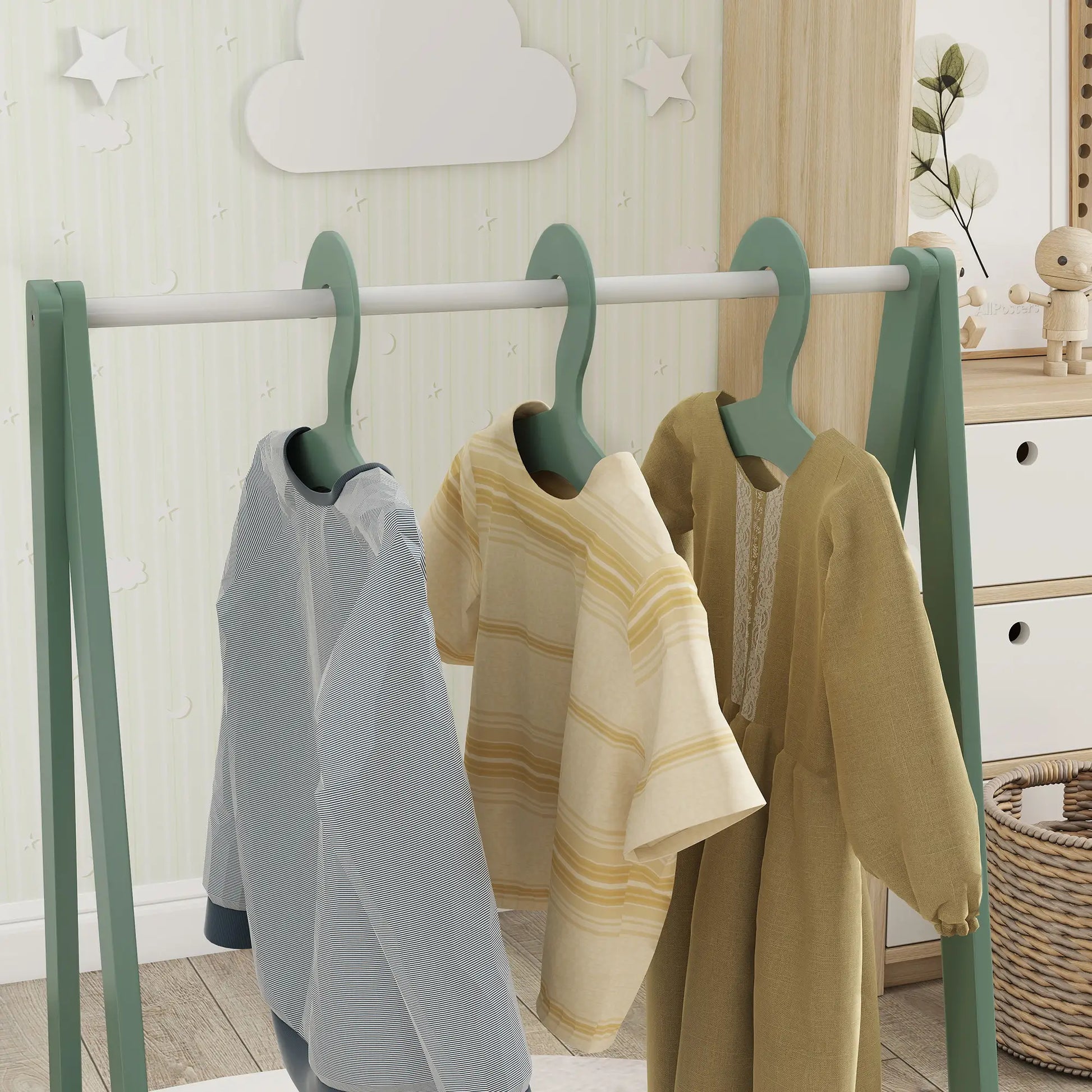 Kids Clothing Rack with Storage Shelf, Hangers, Green Kids Bedroom Furniture at Gallery Canada
