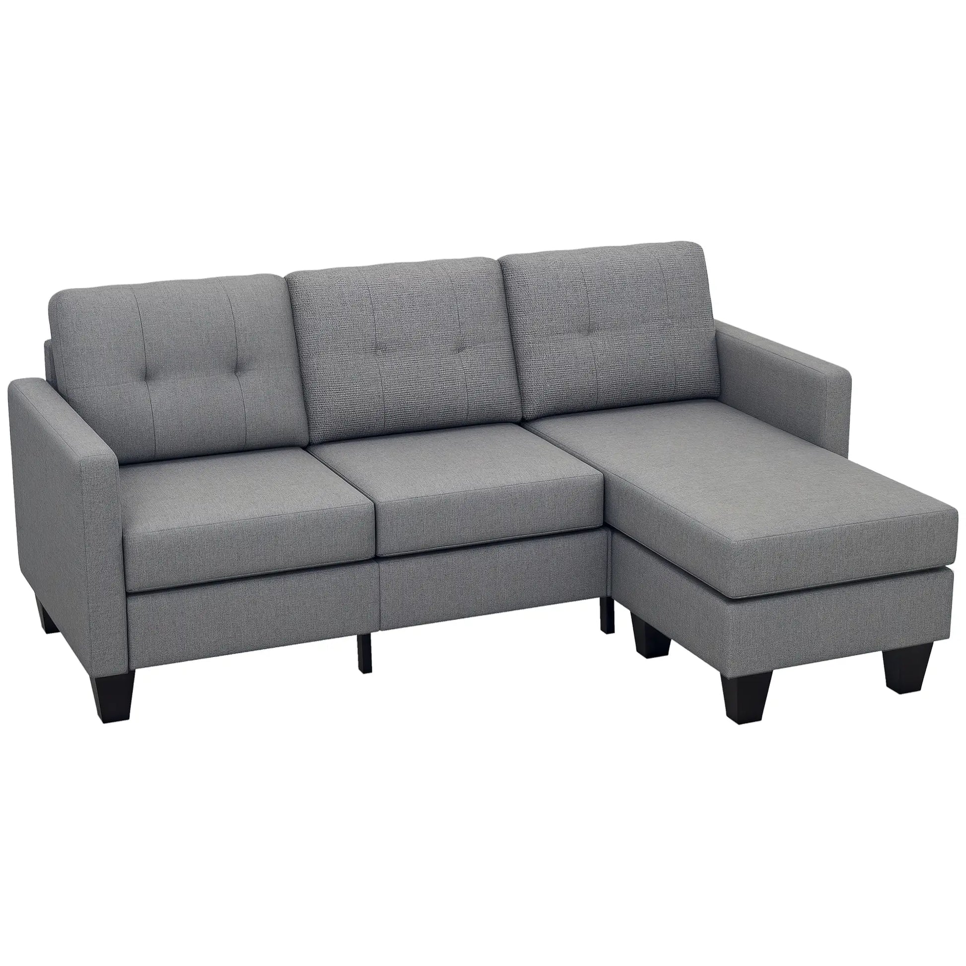 L-Shaped Sofa, 3 Seater with Ottoman, Thick Padded Cushion, Light Grey 3-Seater Sofas Light Grey at Gallery Canada