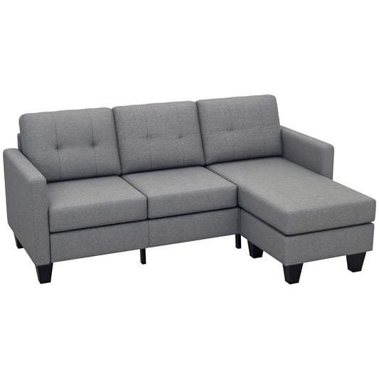L-Shaped Sofa, 3 Seater with Ottoman, Thick Padded Cushion, Light Grey 3-Seater Sofas Light Grey at Gallery Canada