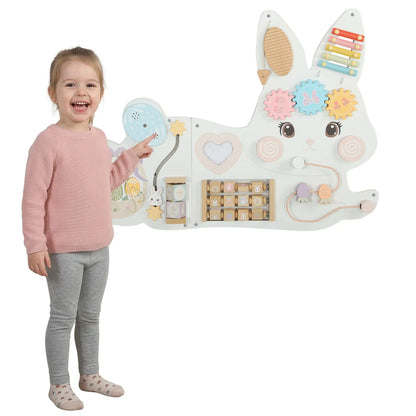 Easter Bunny Busy Board, Wall-Mounted Montessori Toy, White