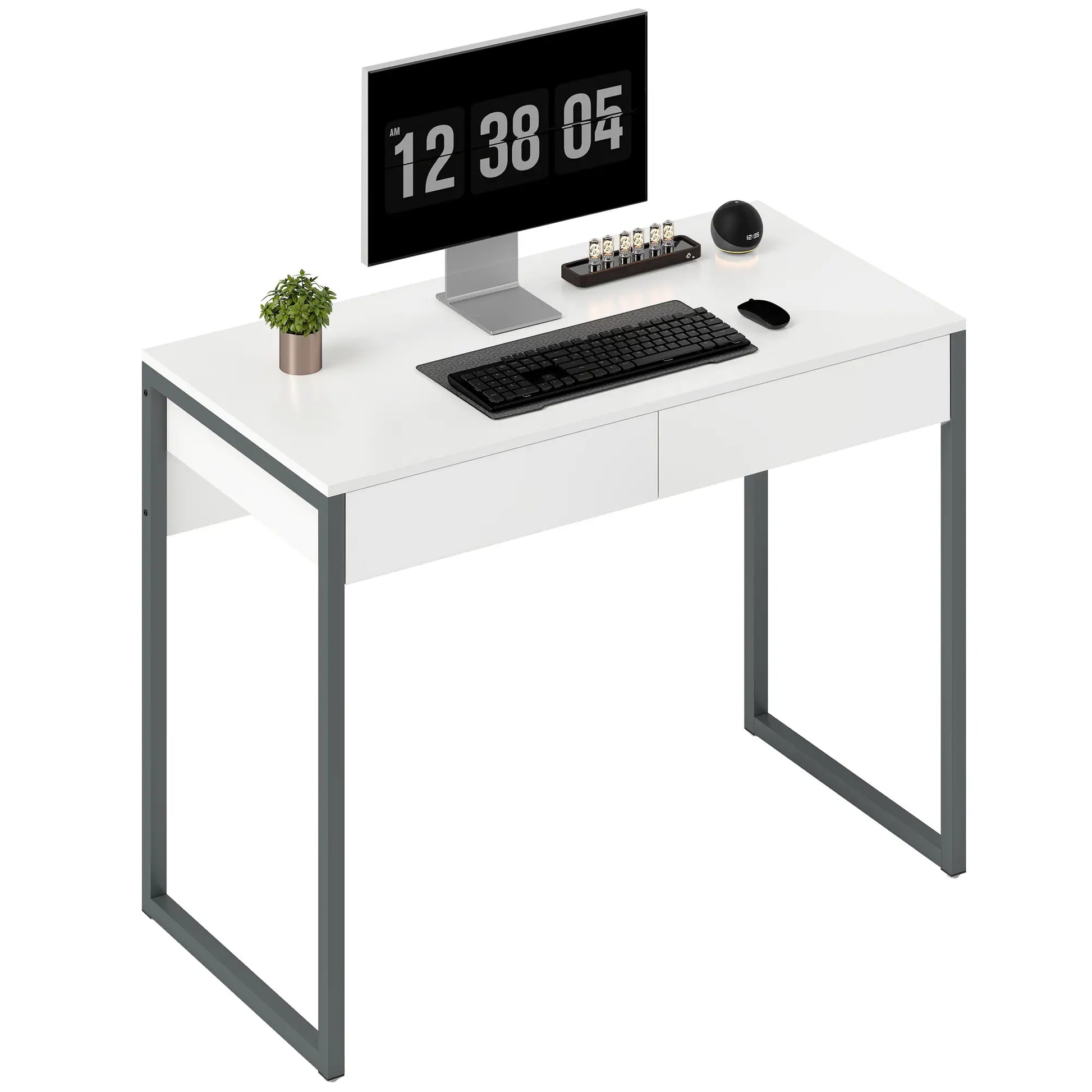 39" x 20" Computer Desk, 2 Drawers, High Gloss, White and Grey Computer Desks at Gallery Canada
