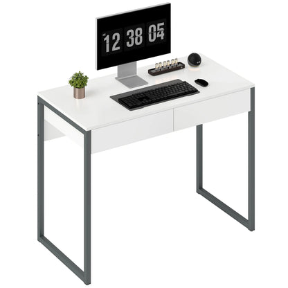 39" x 20" Computer Desk, 2 Drawers, High Gloss, White and Grey Computer Desks at Gallery Canada