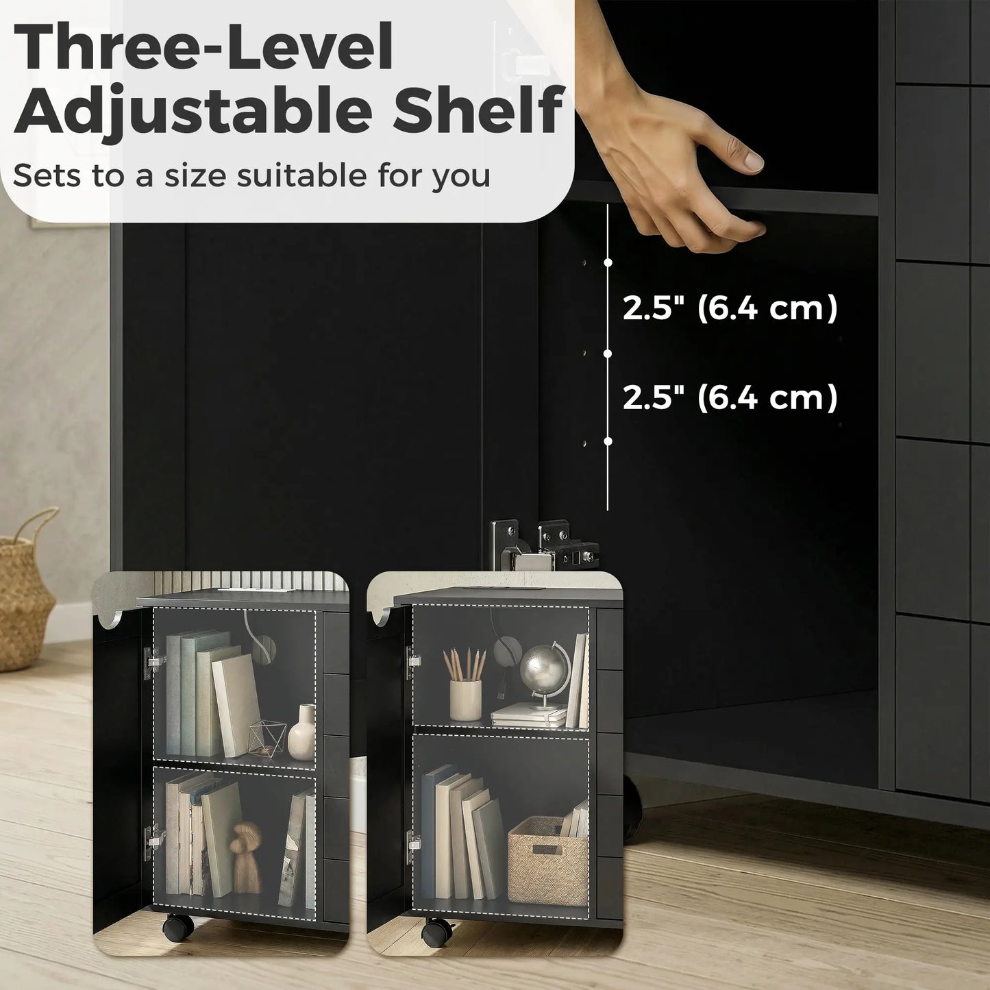 Mobile Lateral Filing Cabinet with 5 Drawers, Printer Stand, Black Office Cabinets & Cupboards at Gallery Canada