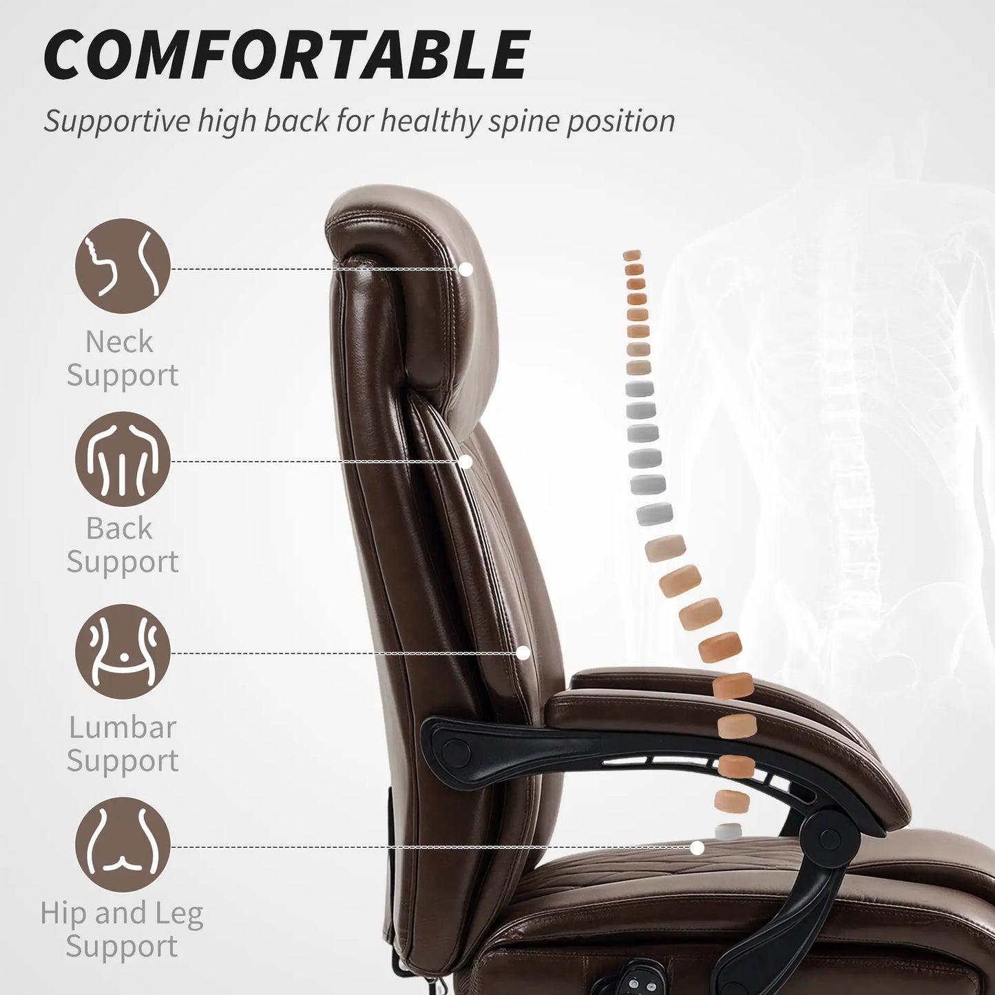 6 Point Massage Office Chair with Remote, Ergonomic Reclining Computer Desk Chair with Footrest, Side Pocket, Dark Brown Massage Chairs at Gallery Canada