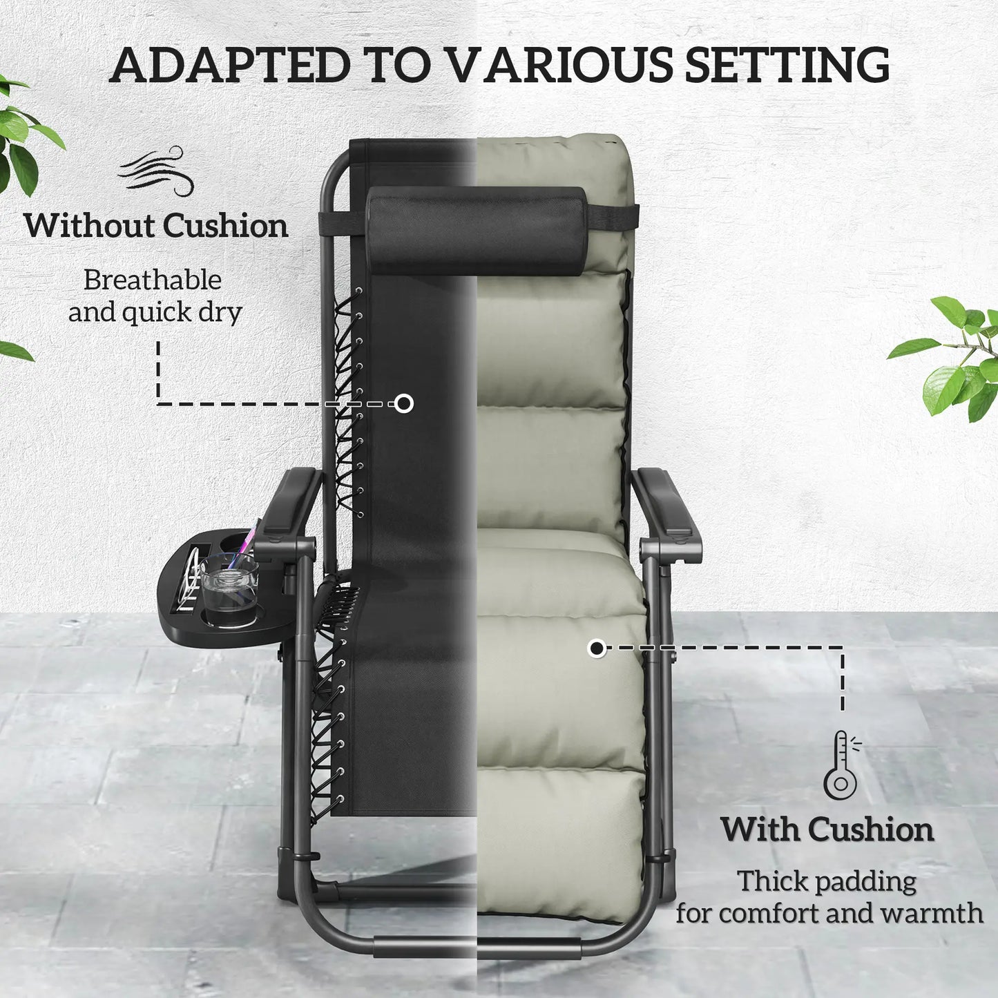 Reclining Zero Gravity Chair, Adjustable Backrest, Folding Sun Lounger, Removable Cushion, Grey Lounger Chairs at Gallery Canada