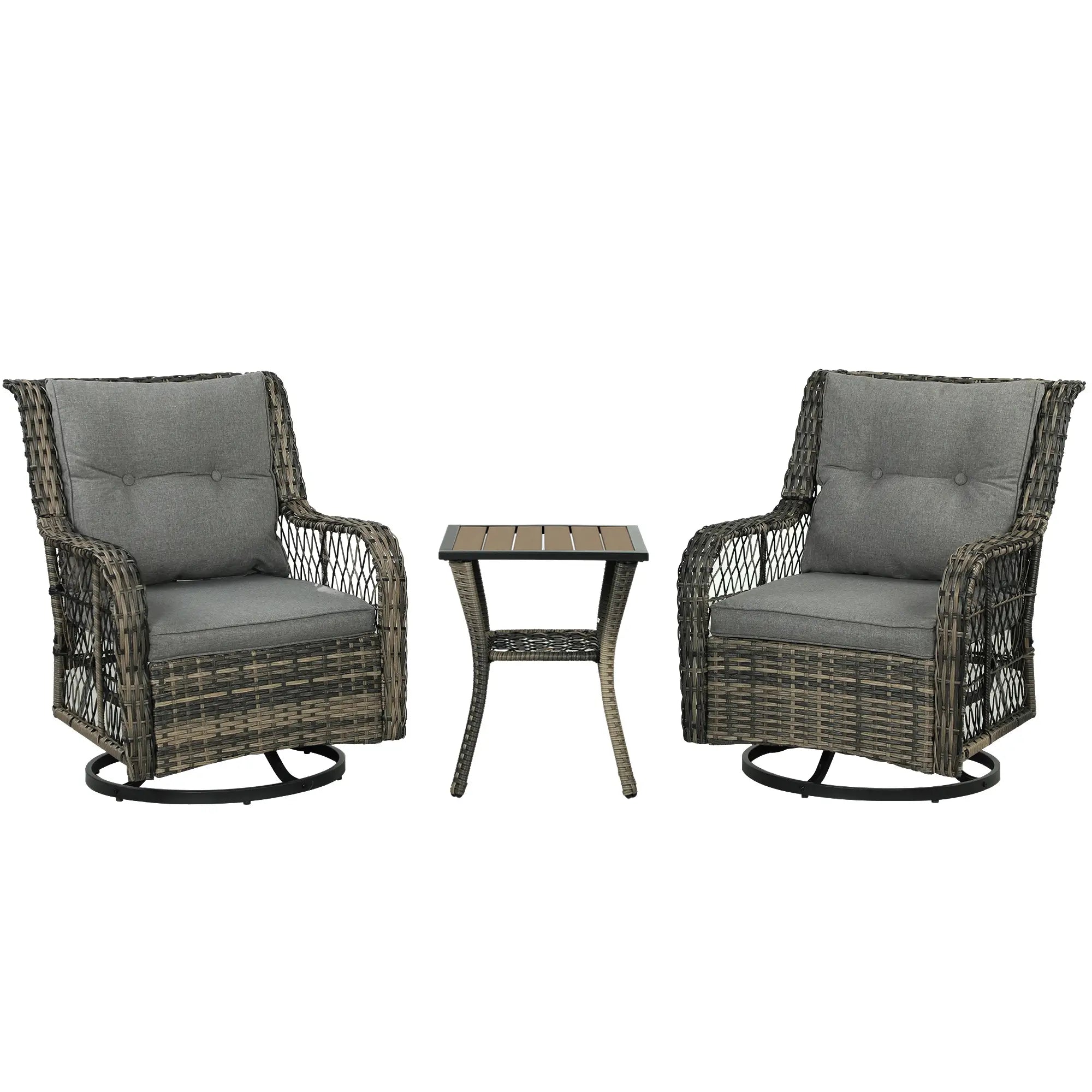 3 Piece Outdoor Bistro Set, Wicker Swivel Glider Chairs, Grey Bistro Sets at Gallery Canada