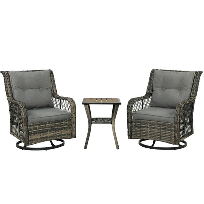 3 Piece Outdoor Bistro Set, Wicker Swivel Glider Chairs, Grey Bistro Sets at Gallery Canada