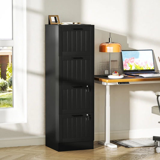 4 Drawer Filing Cabinet with Lock, Adjustable Hanging Bars, Black Office Cabinets & Cupboards Black at Gallery Canada