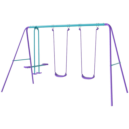 3 in 1 Metal Swing Set, Double Swings, Glider, Purple