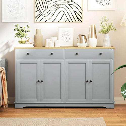 Modern Sideboard, Buffet Cabinet with Drawers, Adjustable Shelves, Grey