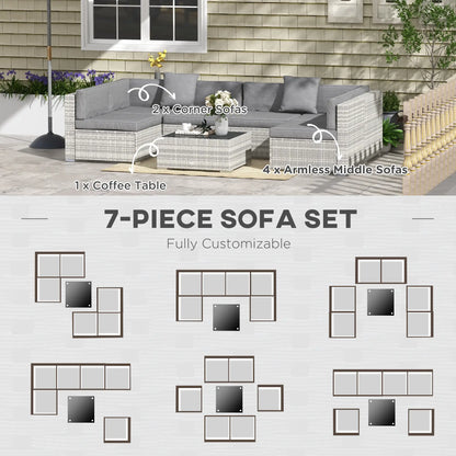 7pc Garden Wicker Sectional Set, Tea Table, Patio Rattan Sofa, Grey Patio Furniture Sets at Gallery Canada