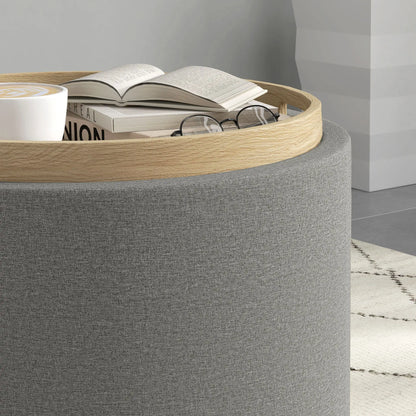 Round Coffee Table, Hidden Storage, Tray Top, Upholstered Footrest, Linen Coffee Tables at Gallery Canada