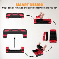 Adjustable Aerobic Stepper, Exercise Step Platform, 4"-6"-8", Red