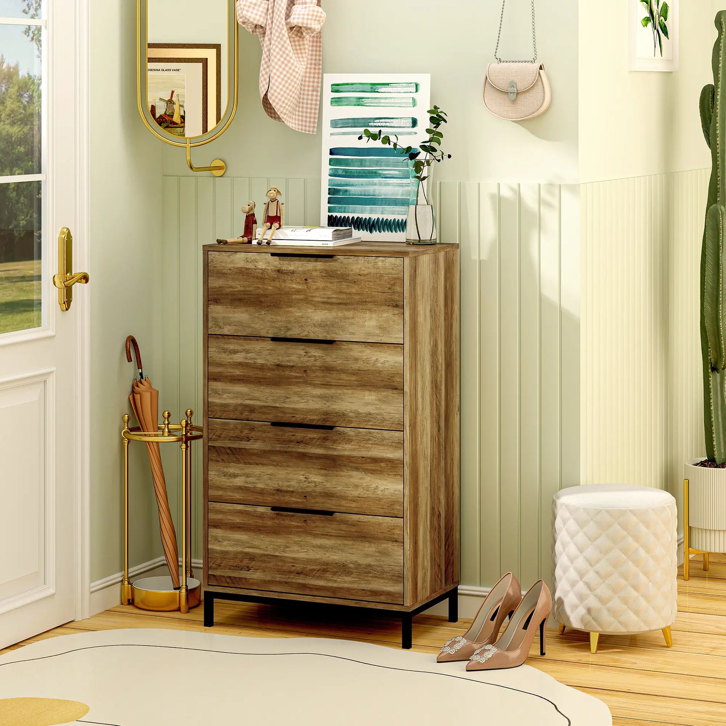 4 Drawer Dresser Tower, Chest for Bedroom, Hallway, Natural Storage Cabinets at Gallery Canada